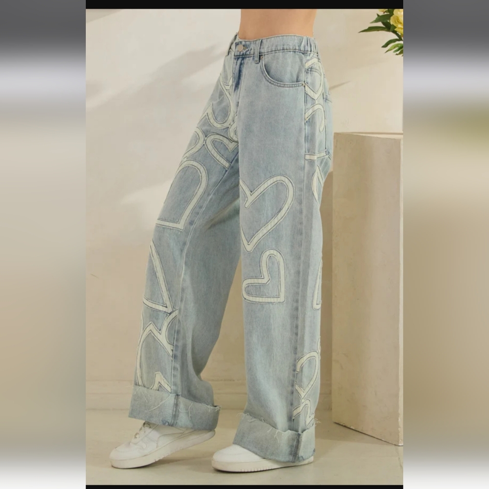 Oli & Hali  LOVE ROCKS WASHED HEART PATCHWORK DETAIL DENIM JEANS